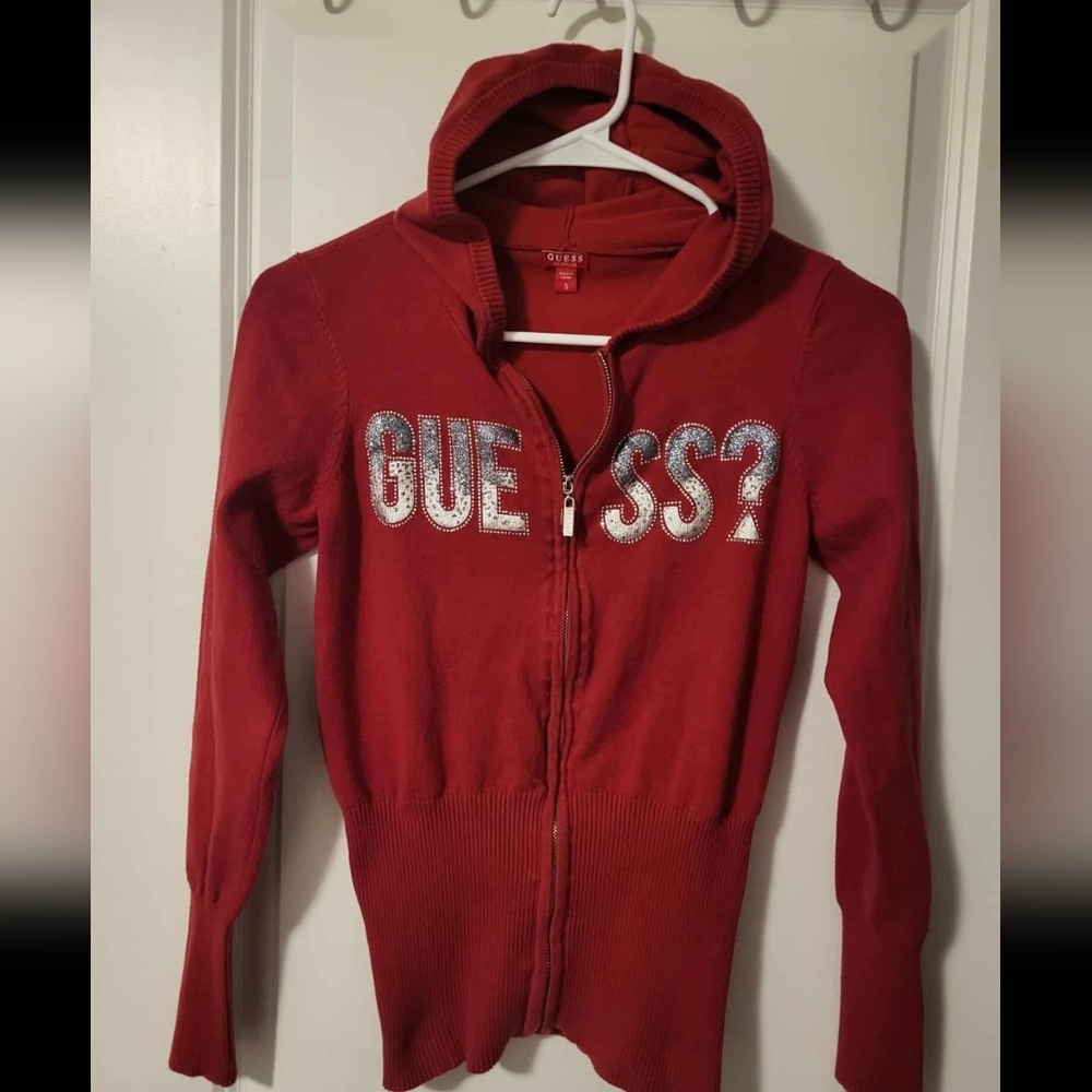 Guess Red Hoodie with Silver Logo